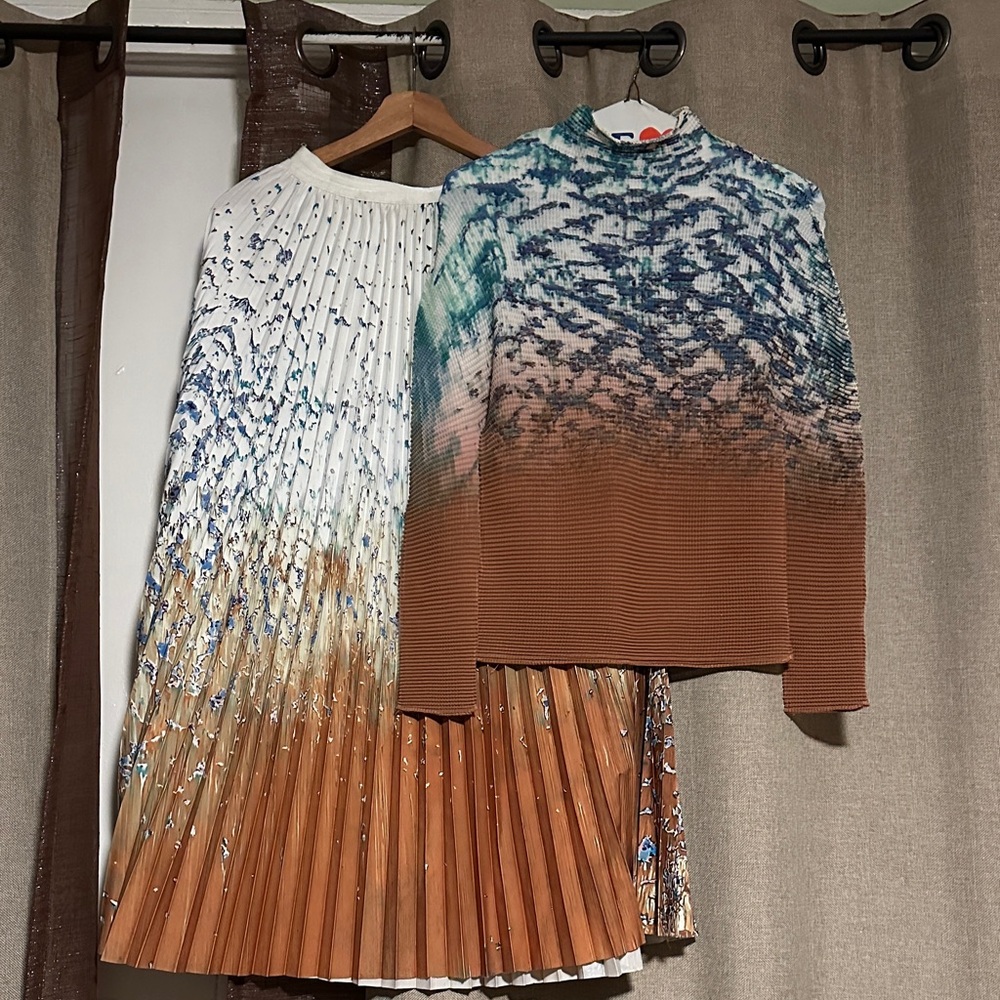 Multicolor Pleated Skirt and Sweater Set